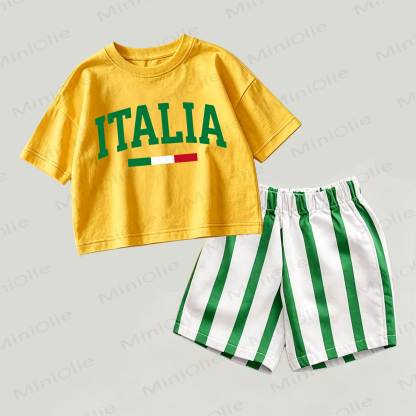 ITALIA Baby Flag Yellow&Green Top and Striped Shorts 2-piece Set - Yellow&Green - 2-3T - image 1