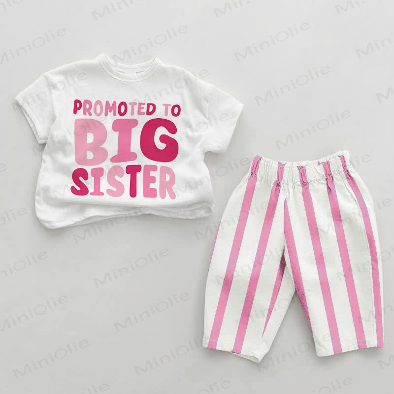 PROMOTED TO BIG SISTER Baby Girl Pink Vertical Striped 2-piece Set - White&Pink - 2-3T - image 1