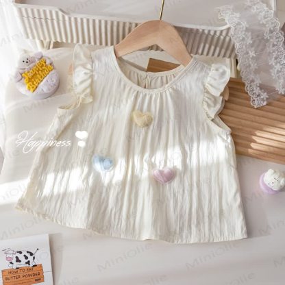 Kid Girl 3D Love Heart Sweet Tank Top - Beige - 10Y - image 8