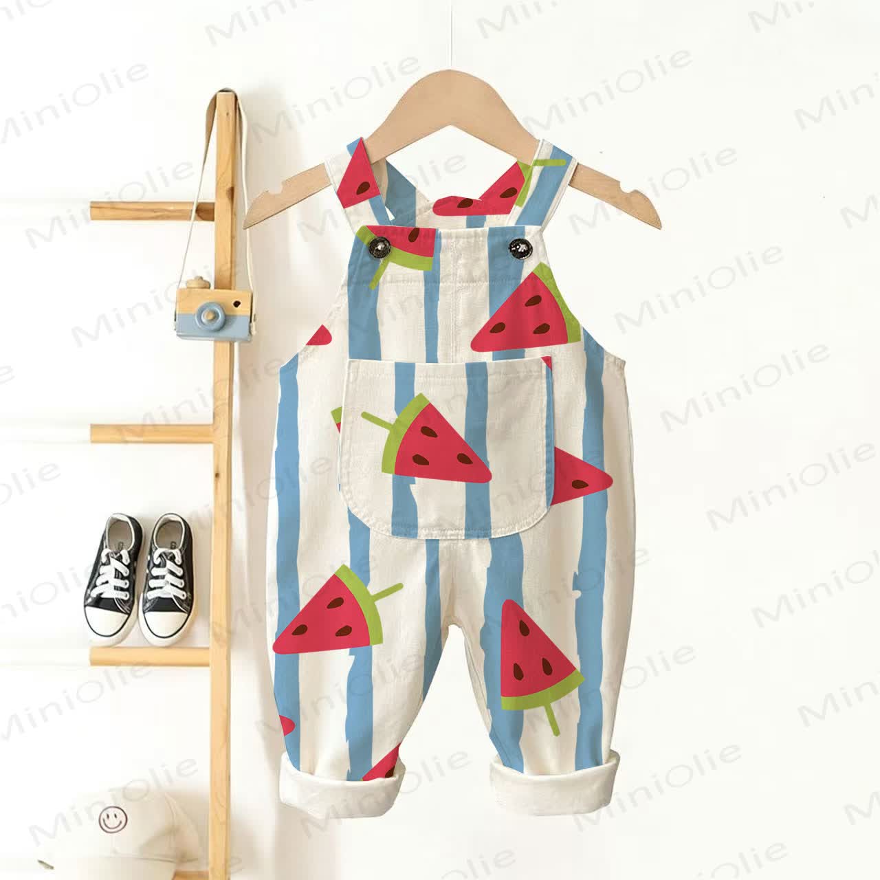 Baby Toddler Watermelon Print Striped Overalls  - White - 3-5T - image 1