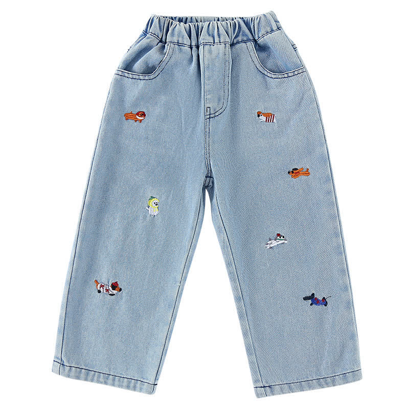 Baby Toddler Animal Plant Embroidered Denim Pants - Animal - 12Y - image 8