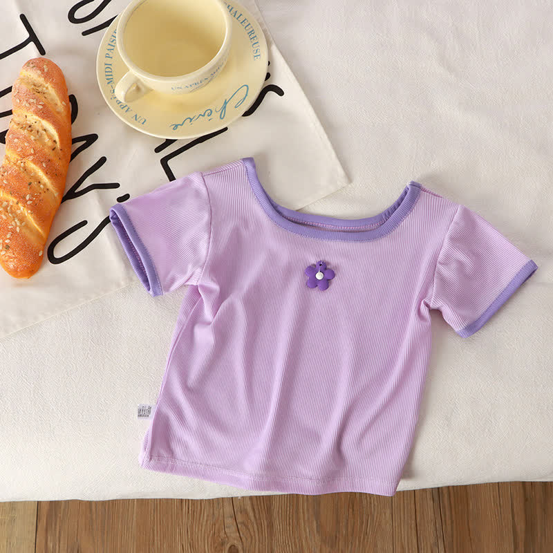 Toddler Girl Square Neck Striped T-Shirt - Purple - 8Y - image 5
