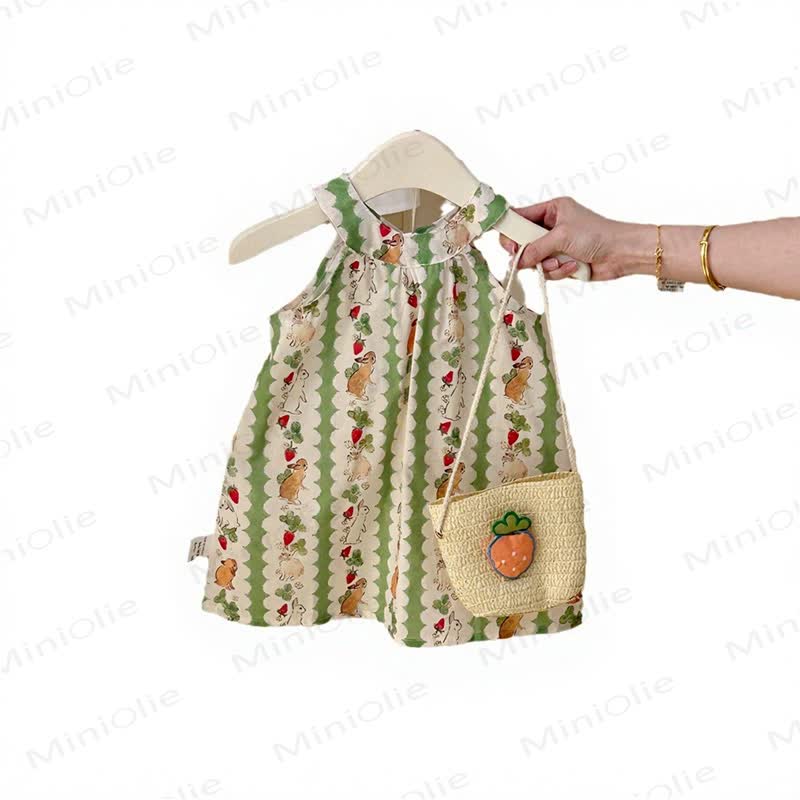 Toddler Girl Striped Bunny Strap Dress with Bag - image 3