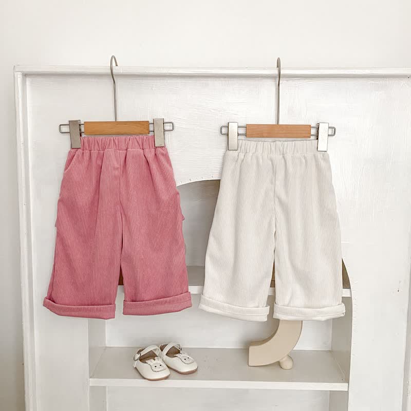 Baby Plain Corduroy Pleated Lace Pocket Pants - image 2