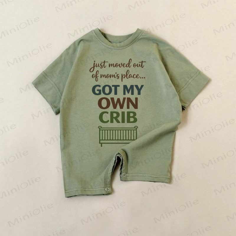 JUST MOVED OUT OF MOM'S PLACE GOT MY OWN CRIB Baby Green Slogan Romper - Green - 18-24M - image 1