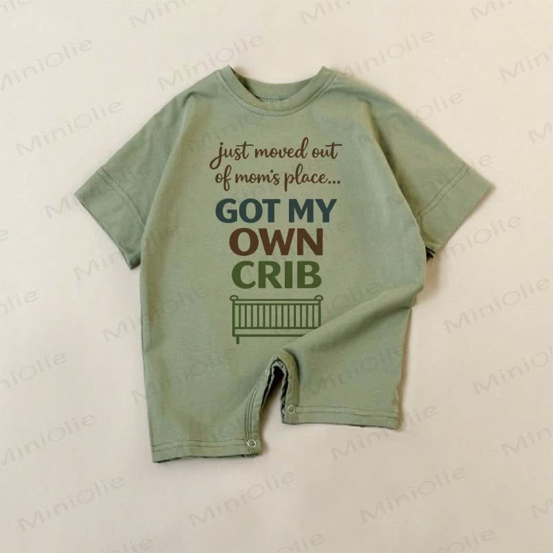 JUST MOVED OUT OF MOM'S PLACE GOT MY OWN CRIB Baby Green Slogan Romper - Green - 18-24M - image 1