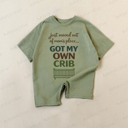 JUST MOVED OUT OF MOM'S PLACE GOT MY OWN CRIB Baby Green Slogan Romper - Green - 18-24M - image 1