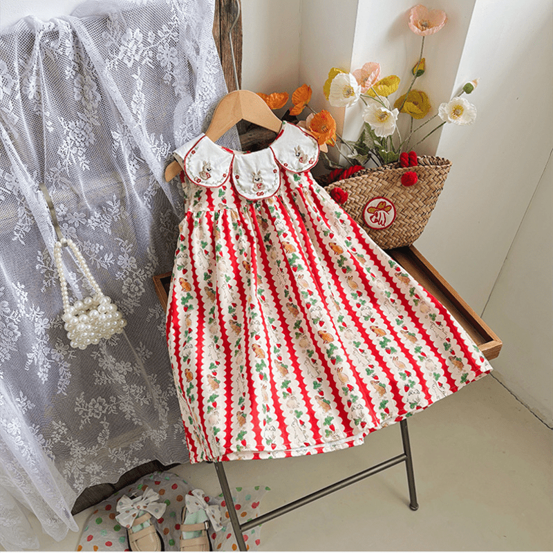 Toddler Red Embroidered Bunny Strawberry Dress - image 6