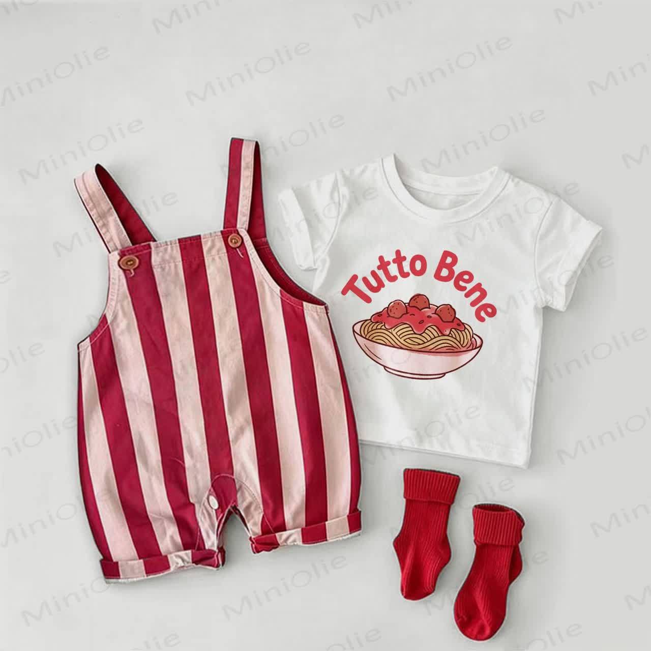 TUTTO BENE Baby Pasta Red Stripe Overalls and White Tee 2-piece Set - White&Red - 2-3T - image 1