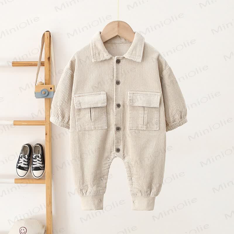 Baby Solid Color Corduroy Cargo Romper - Beige - 2-3T - image 4