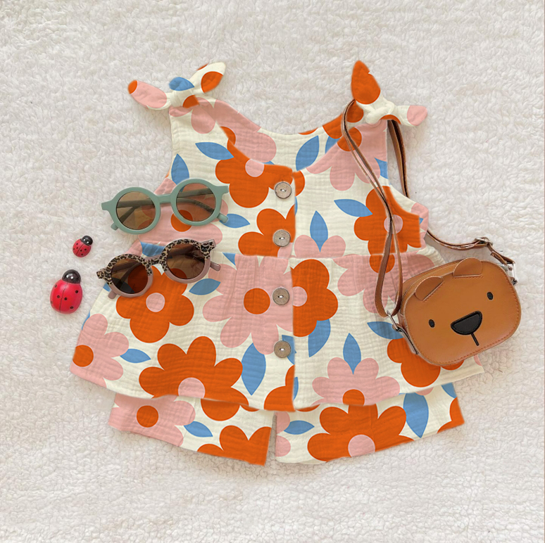 Baby Girl Cute Floral Print Suspenders 2-piece Set - Beige - 2-3T - image 1