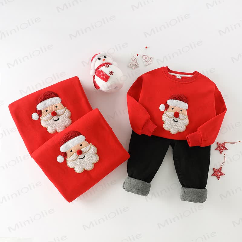 Family Matching Santa Claus Fleece Lined Sweatshirt - Red - 7-9T - image 2