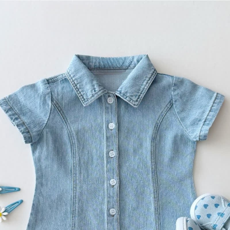 Toddler Denim Button Polo Dress - image 4