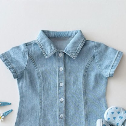 Toddler Denim Button Polo Dress - image 4