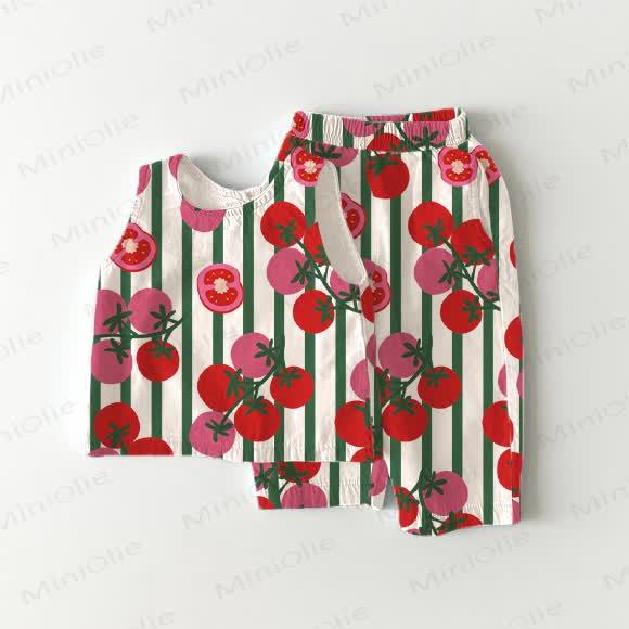 Toddler Girl Tomato White Striped 2-piece Sleeveless Set - White - 5-7T - image 1