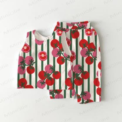 Toddler Girl Tomato White Striped 2-piece Sleeveless Set - White - 5-7T - image 1