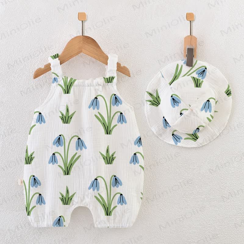 Baby White Flower Strap Romper with Hat - White - 18-24M - image 1