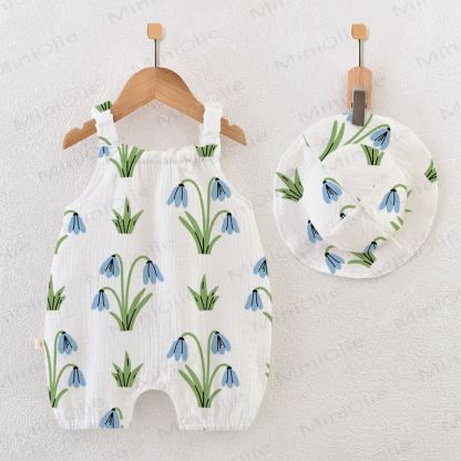 Baby White Flower Strap Romper with Hat - White - 18-24M - image 1
