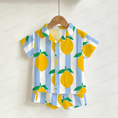 Baby Toddler Lemon Stripe Shirt and Shorts 2-piece Set - White - 4-5T - image 1