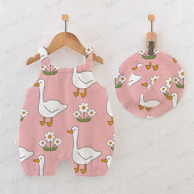 Baby Pink Goose Print Romper with Hat - Pink - 18-24M - image 1
