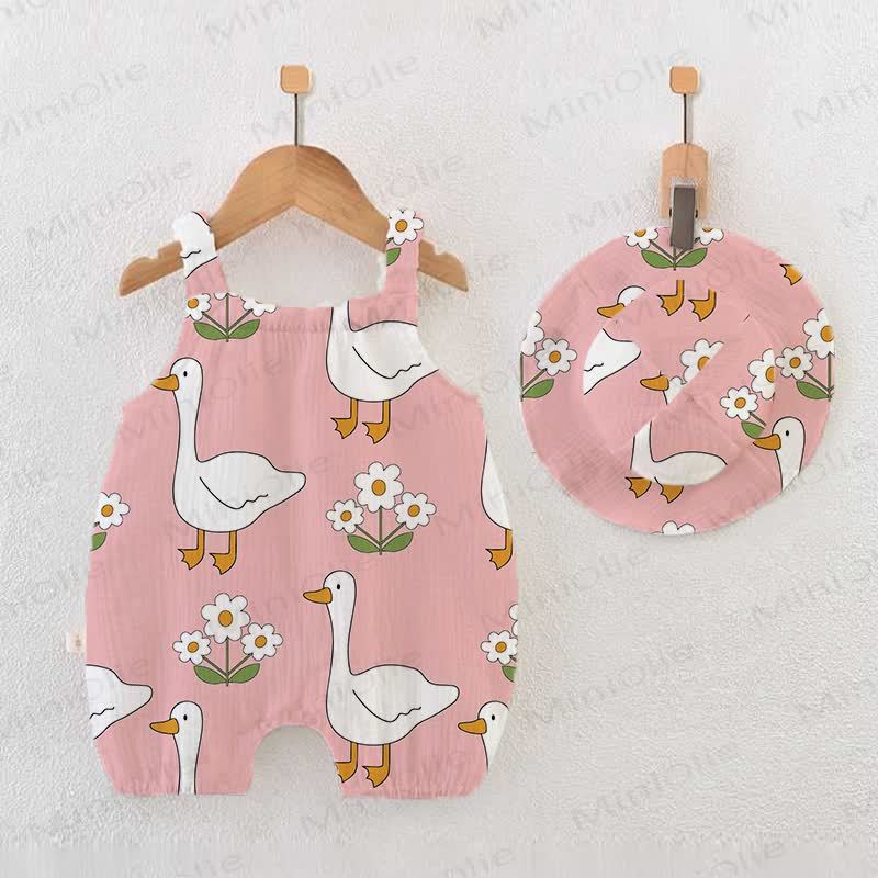 Baby Pink Goose Print Romper with Hat - Pink - 18-24M - image 1