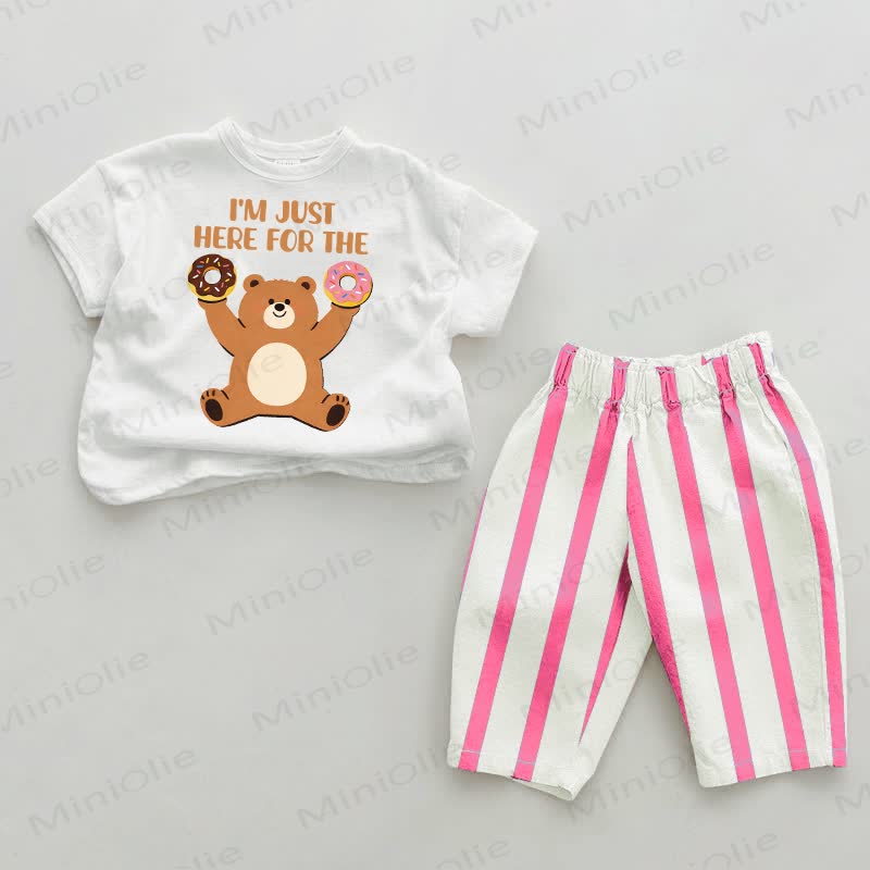 I'M JUST HERE FOR THE DONUTS Baby Pink Vertical Striped 2-piece Set - White&Pink - 2-3T - image 1