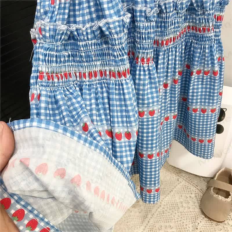 Toddler Blue Plaid Strawberry Sleeveless Dress - image 8