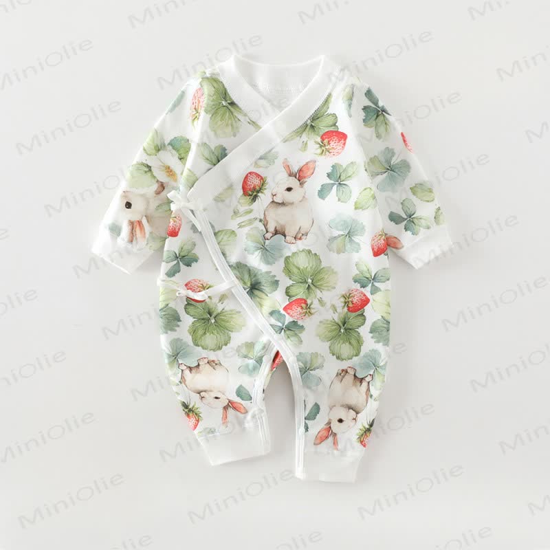 Baby Newborn Bunny Cotton Kimono Romper - Strawberry - 6-12M - image 3