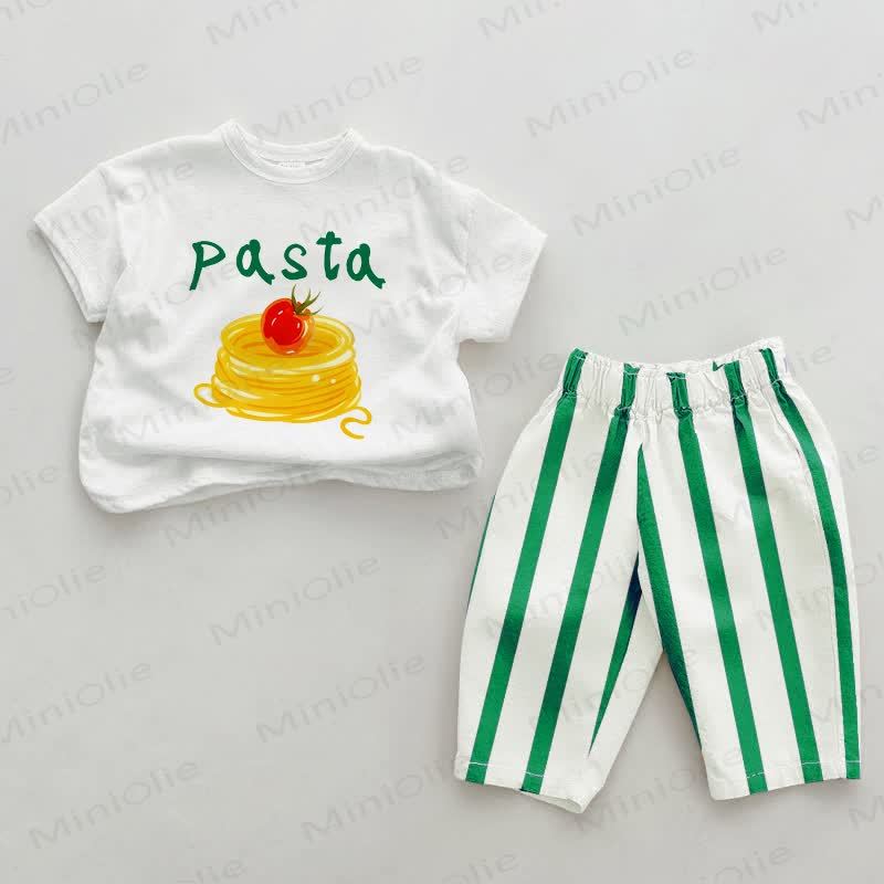 PASTA Baby Slogan Green Vertical Striped 2-piece Set - White&Green - 2-3T - image 1