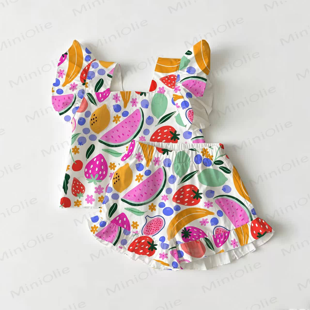 Baby Toddler Fruit Print White Top and Shorts 2-piece Set - White - 3-4T - image 1