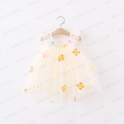 Toddler Flower Tulle Bow Suspenders Dress - Beige - 5-7T - image 8