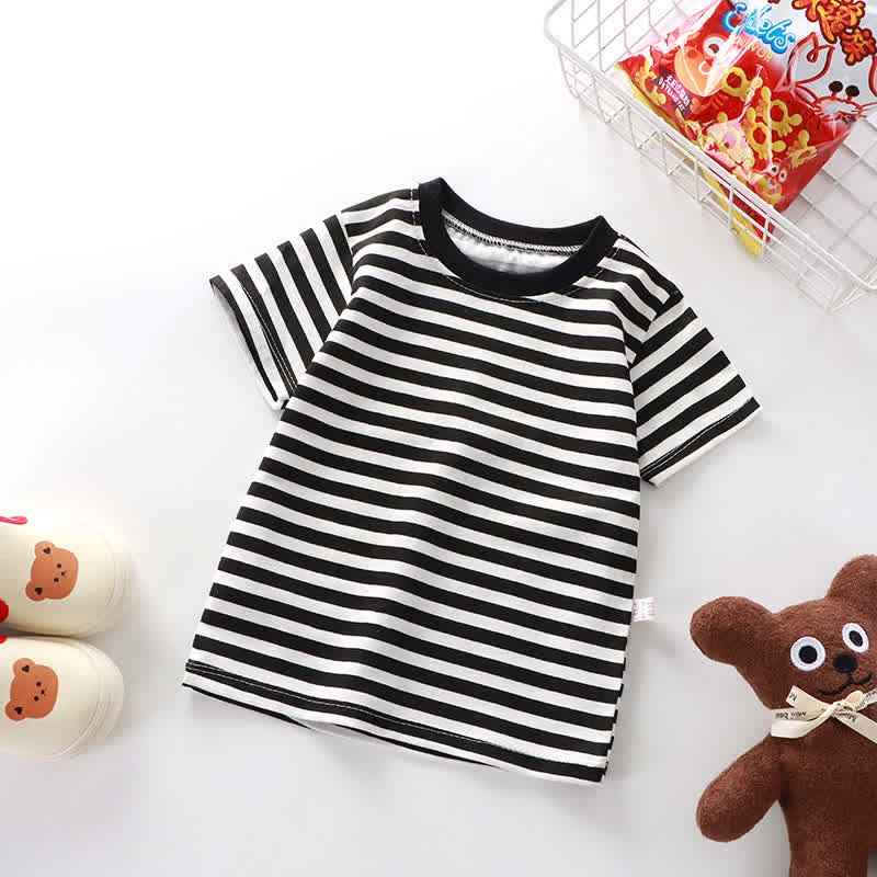 Kids Simple Striped Base Layer T-Shirt - Black - 10Y - image 3