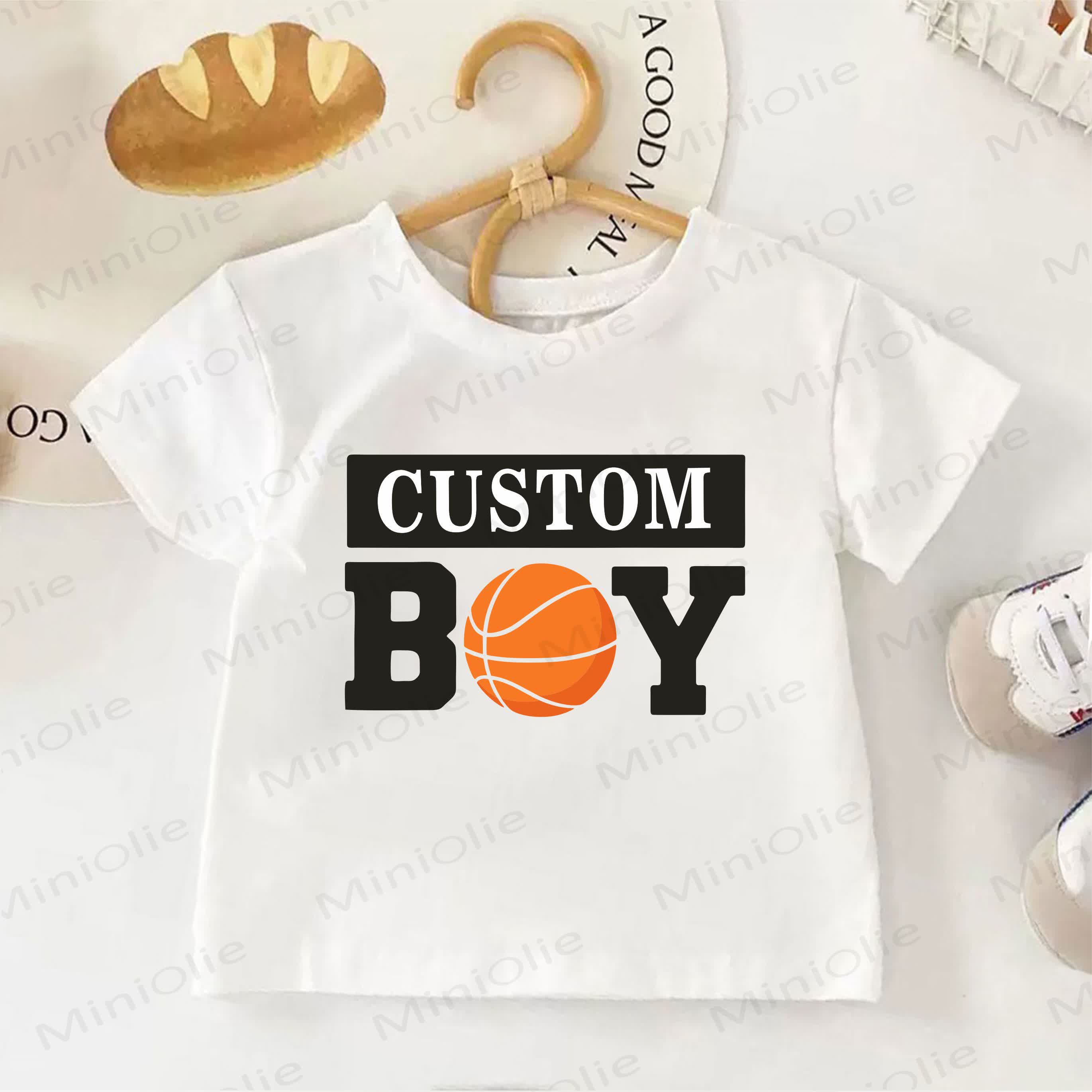 Personalized Name Customization Toddler Kid Boys Basketball Print White T-shirt - image 1