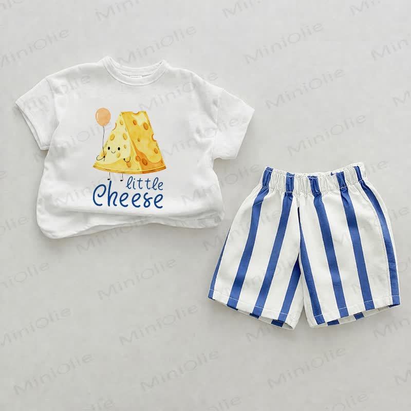 LITTLE CHEESE Baby Blue Vertical Striped 2-piece Shorts Set - White&Blue - 2-3T - image 1