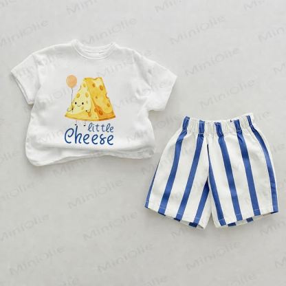LITTLE CHEESE Baby Blue Vertical Striped 2-piece Shorts Set - White&Blue - 2-3T - image 1