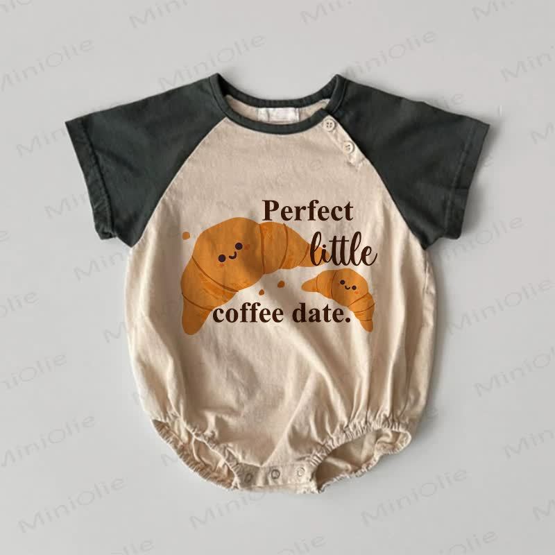 PERFECT LITTLE COFFE DATE. Baby Croissant Contrast Sleeves Bodysuit - Khaki - 18-24M - image 1