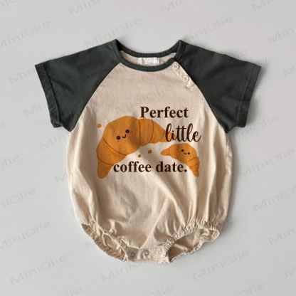 PERFECT LITTLE COFFE DATE. Baby Croissant Contrast Sleeves Bodysuit - Khaki - 18-24M - image 1