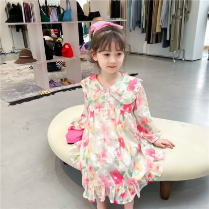 Toddler French Flower Beige Lapels Dress - image 8