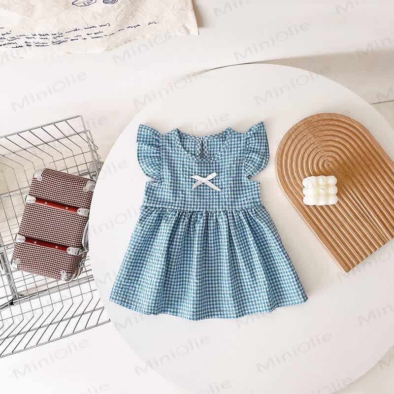 Baby Lovely Bow Plaid Ruffled Dress - Blue - 3-4T - image 14