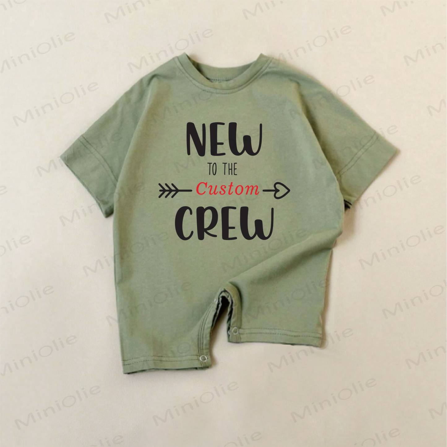Name Customization Love Arrow Print Baby Green Romper - image 1