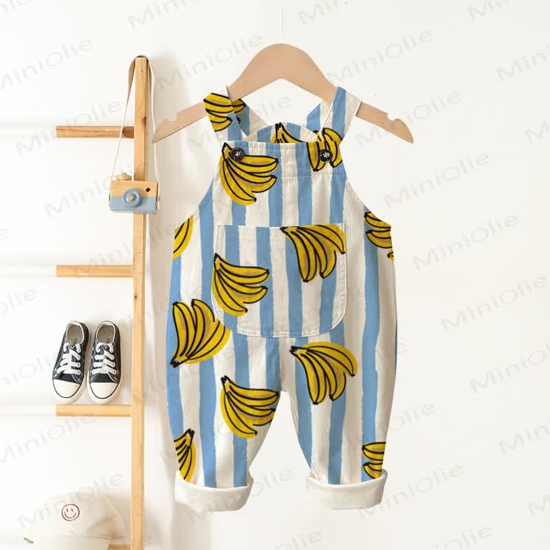 Baby Toddler Banana Blue Striped Pocket Overalls - Beige - 3-5T - image 1