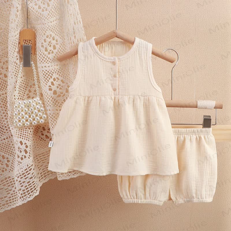 Toddler 2-Piece Solid Color Sleeveless Gauze Set - Beige - 4-5T - image 11