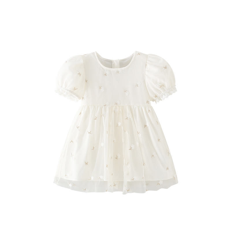 Toddler Embroidered Flower Tulle White Dress - image 7