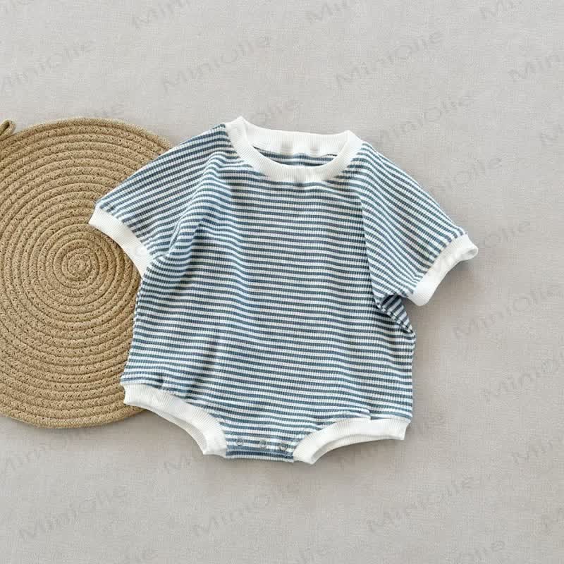 Baby Waffle Striped Loose Simple Bodysuit - Blue - 18-24M - image 8