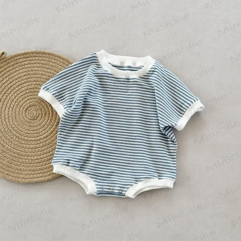 Baby Waffle Striped Loose Simple Bodysuit - Blue - 18-24M - image 8