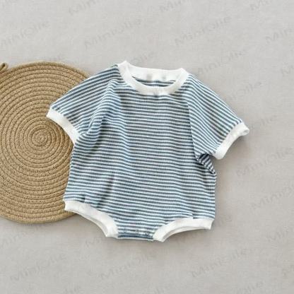 Baby Waffle Striped Loose Simple Bodysuit - Blue - 18-24M - image 8