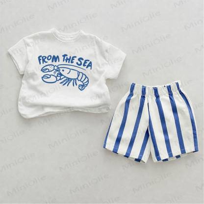 FROM THE SEA Baby Lobster Print Blue Vertical Striped 2-piece Shorts Set - White&Blue - 2-3T - image 1