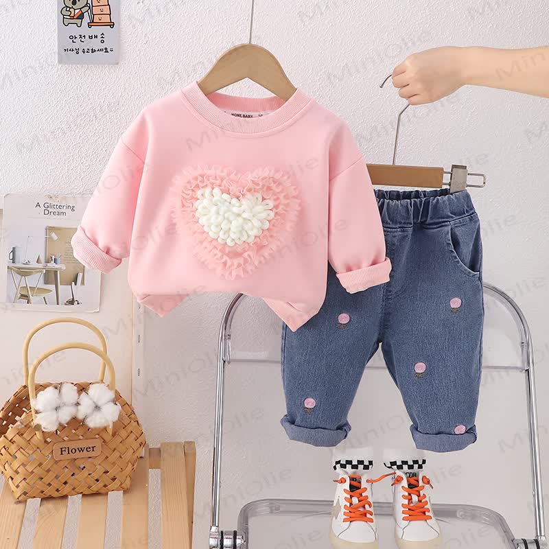 Baby Toddler Girl Love Sweater/Denim Pants 2-Piece Set - Pink - 5-7T - image 3
