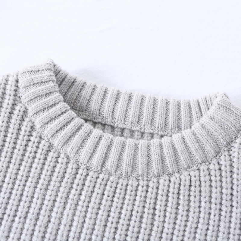 Kid Solid Color Crew Neck Knitted Sweater - image 12