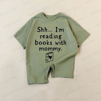SHH…I'M READING BOOKS WITH MY MOMMY. Baby Green Book Pattern Romper - Green - 18-24M - image 1